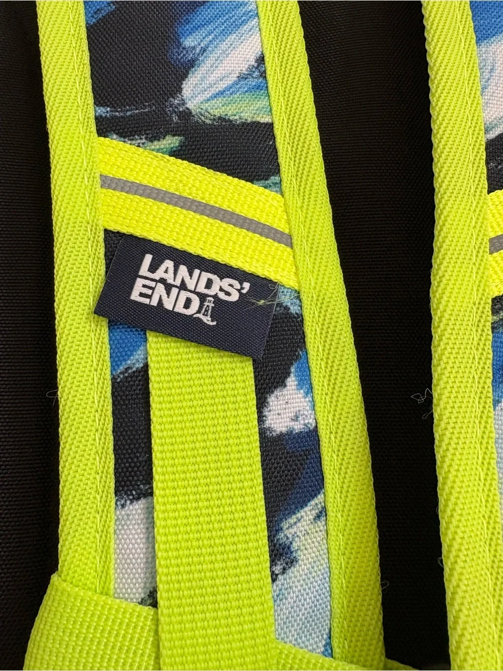 Lands End Kids ClassMate Medium Backpack Navy Neon Green Brushstroke Durable